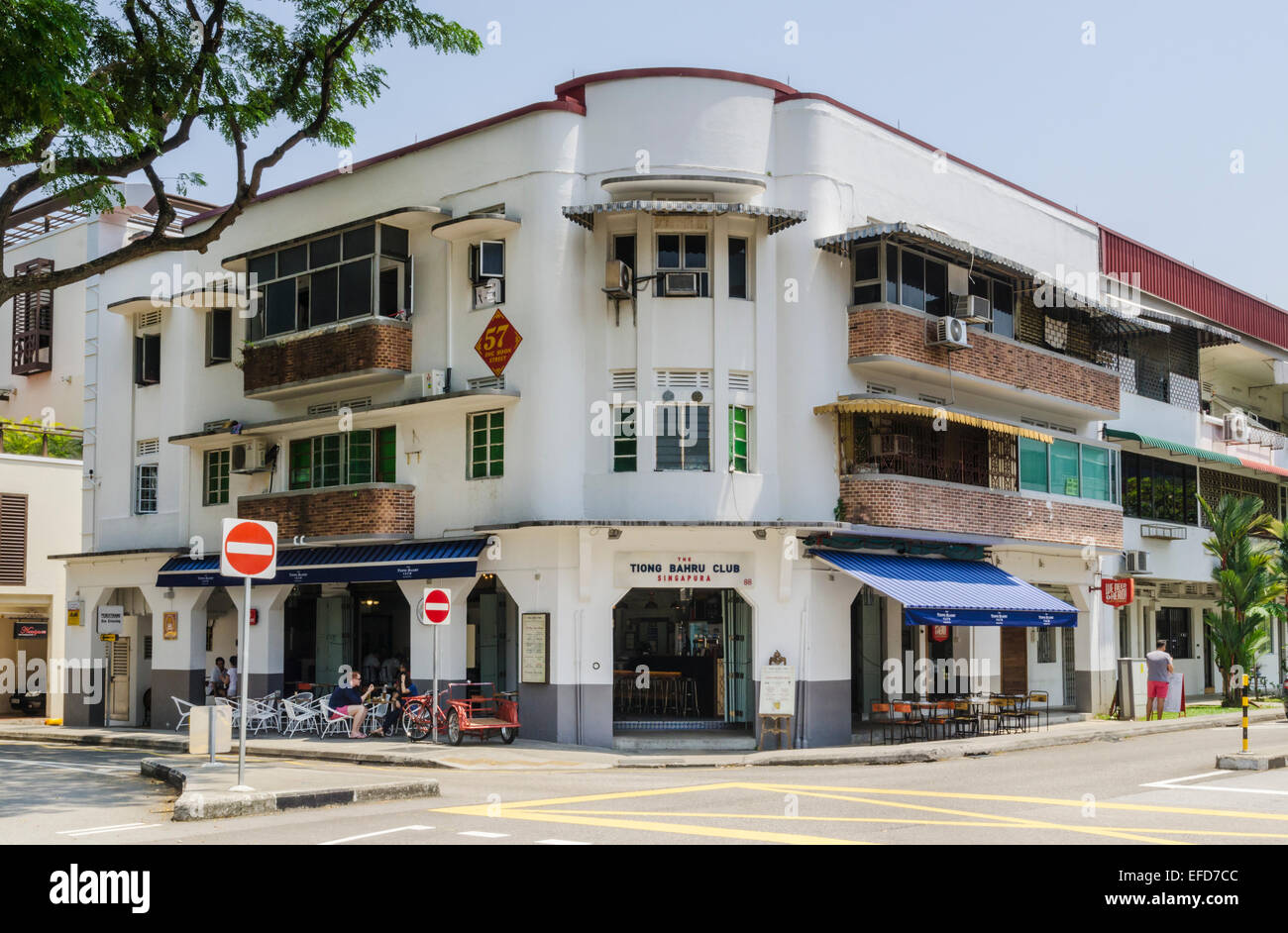 Tiong Bahru Club Singapura, a restaurant in a pre-war Streamline Moderne architectural style building, Tiong Bahru, Singapore Stock Photo