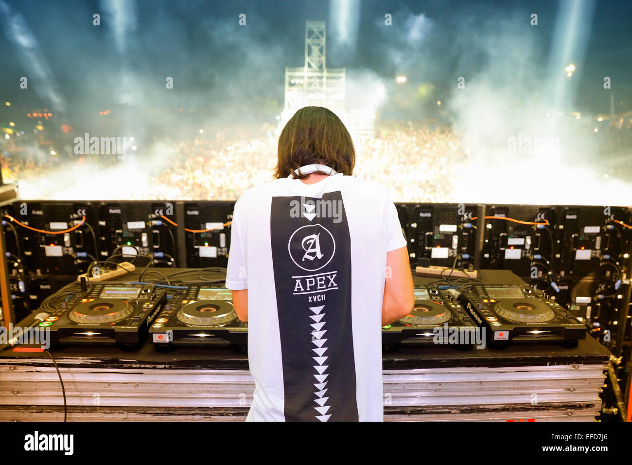 BENICASSIM, SPAIN - JULY 20: Alesso (Swedish DJ and electronic dance music producer) performs at FIB Festival. Stock Photo