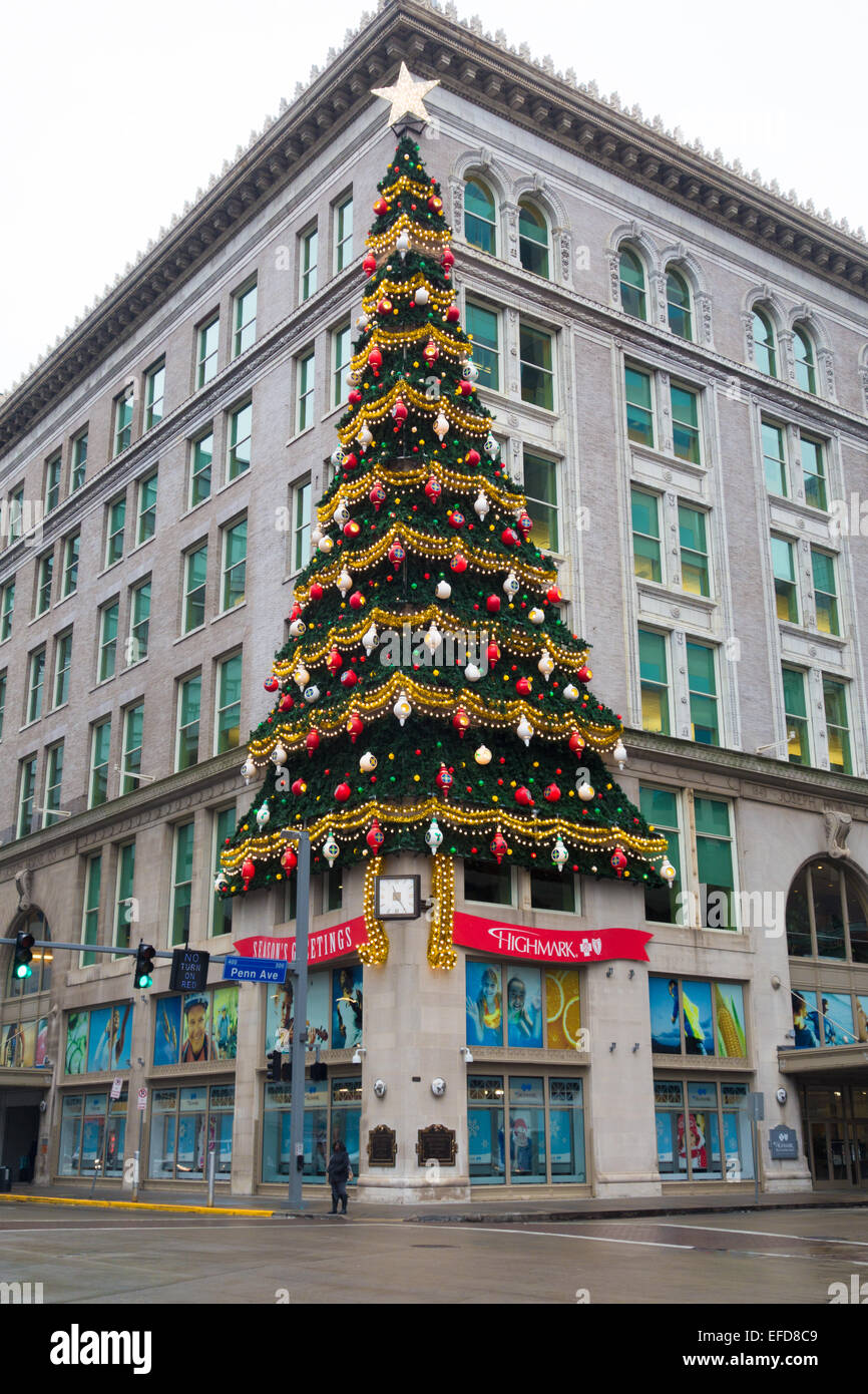 The famous holiday Christmas tree on the Joseph P. Hornes building, PIttsburgh, PA Stock Photo