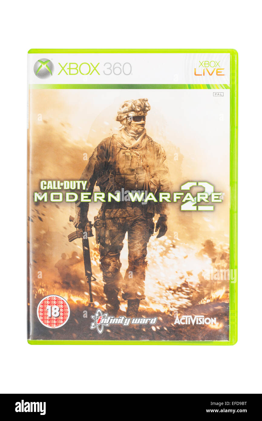 The Microsoft XBOX 360 Call of Duty Modern Warfare 2  game on a white background Stock Photo