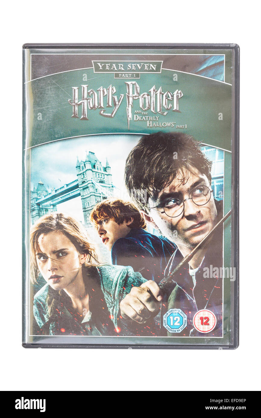 Harry Potter and the deathly hallows the film DVD on a white background Stock Photo