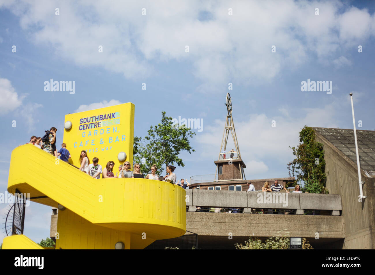 People enjoying the summer sun from the Southbank Centre's Roof Bar. Stock Photo