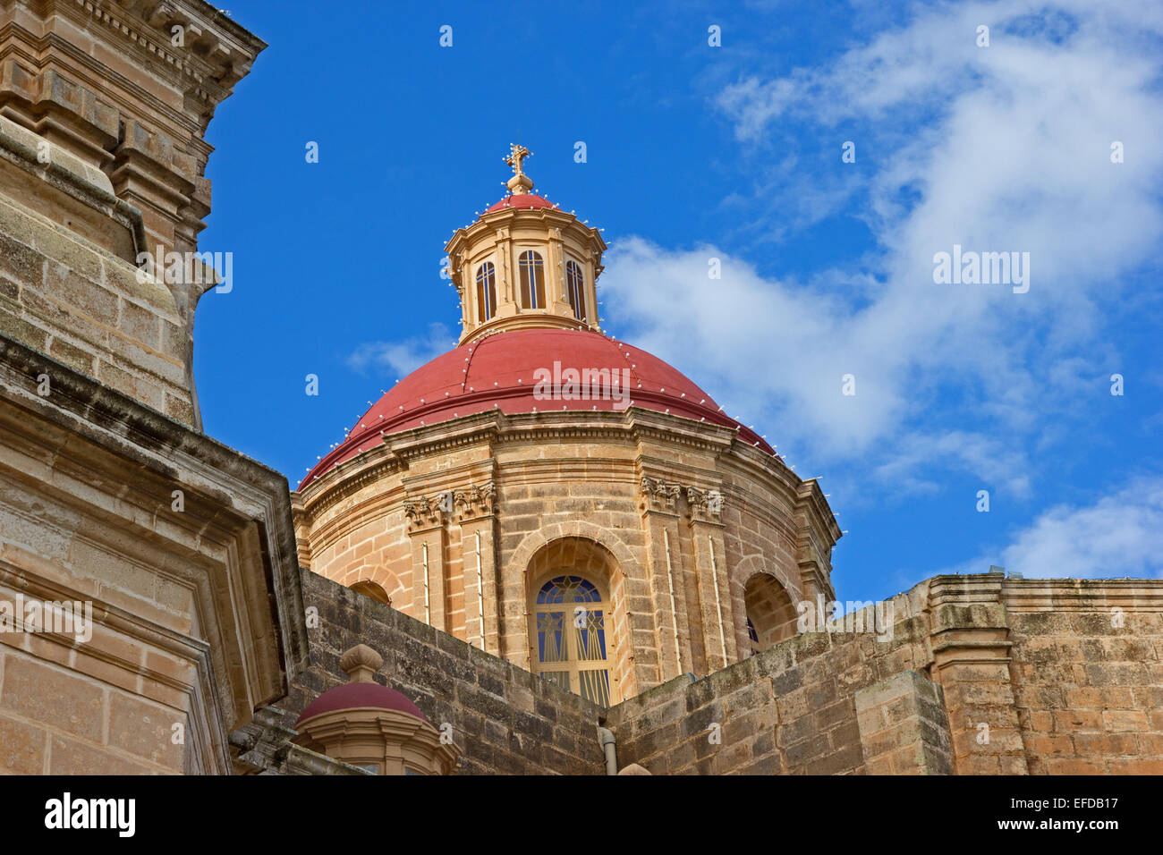 Dome of parish church, dedicated to the Birth of our Lady, Mellieha, Malta Stock Photo