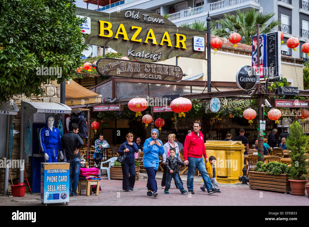 Shops and stores in the outdoor market in the port of Kusadasi, Turkey