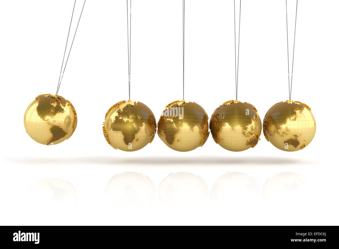 Newton's cradle with golden globes formed by dollar signs Stock Photo