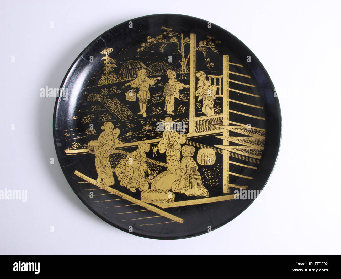 antique Chinoiserie Oriental lacquer plate Stock Photo Alamy