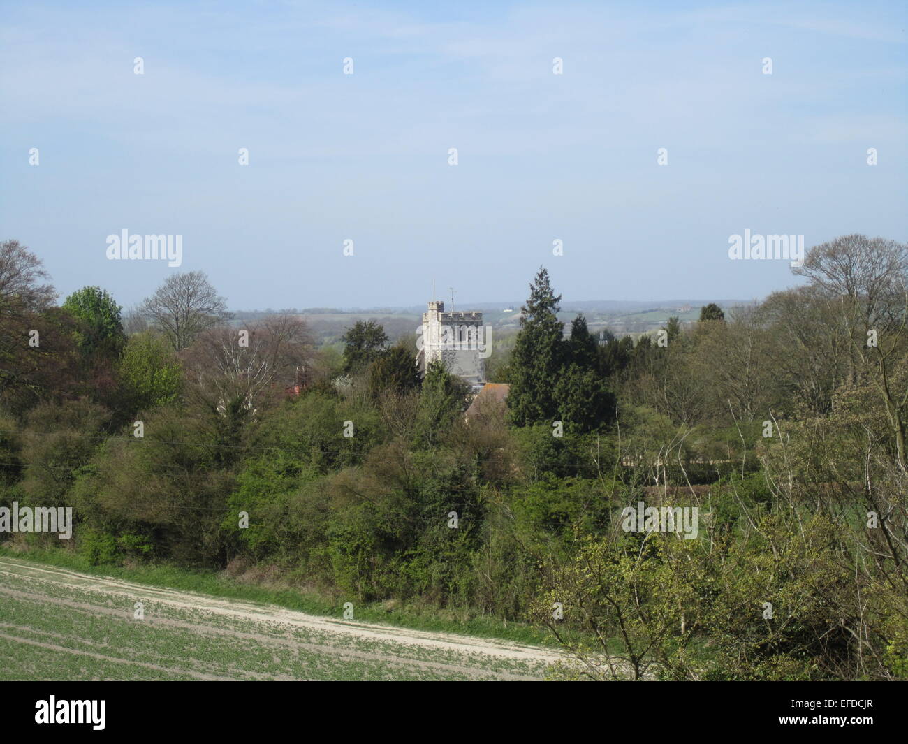 Barton le clay view from the hils looking to the church Stock Photo Alamy
