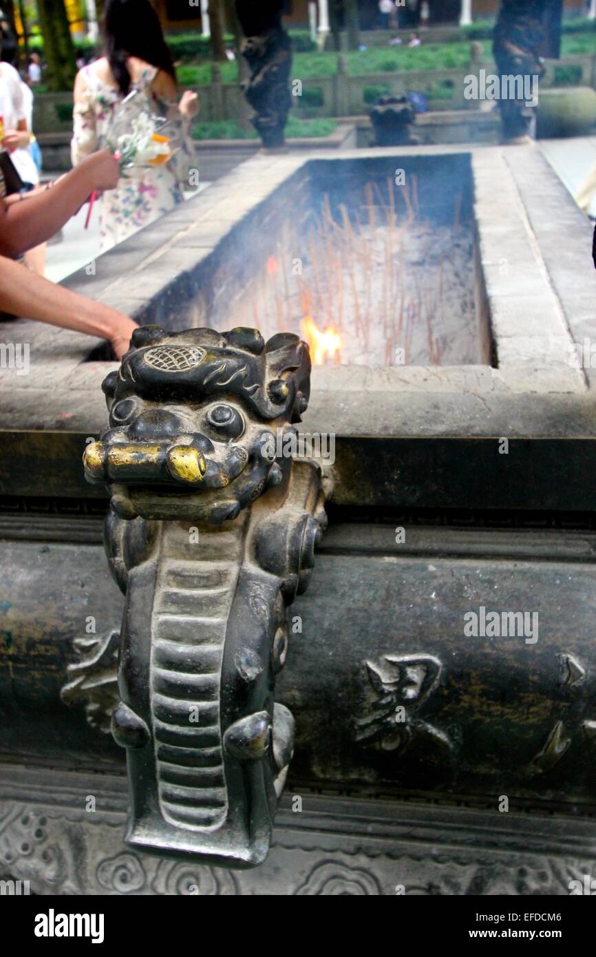 Lighting incense Lingyin Temple Soul's Retreat Hangzhou China Stock Photo