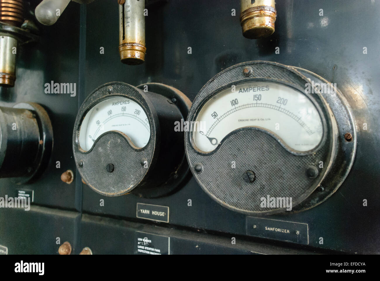 Very old electrical switchgear gauges Stock Photo