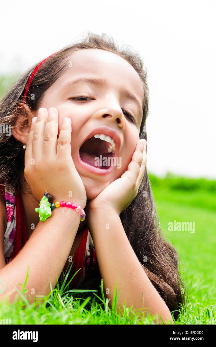 1 indian child girl park enjoy Stock Photo