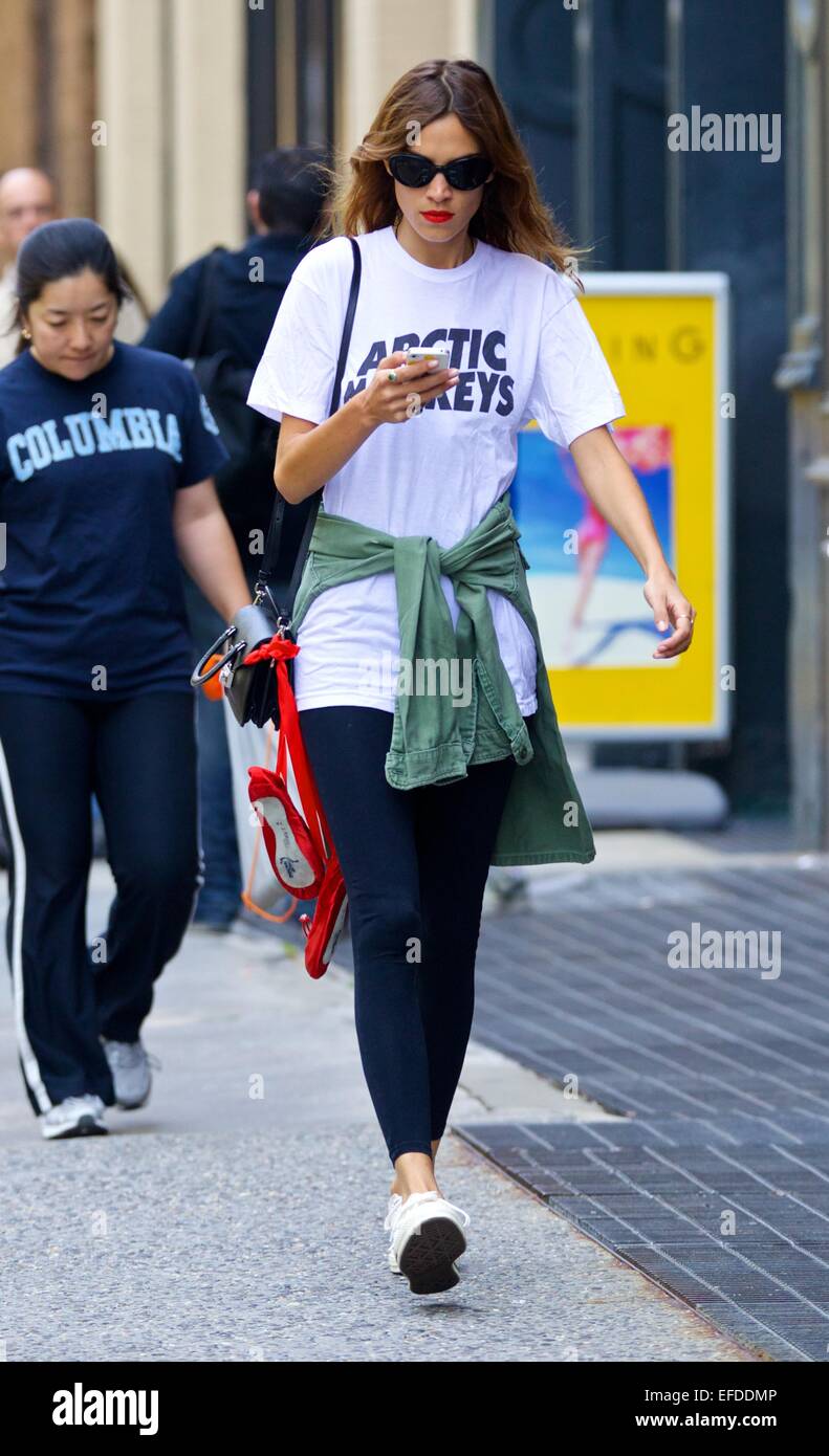 A Dressed Down Alexa Chung Wearing An Arctic Monkeys T Shirt Stock Photo Alamy