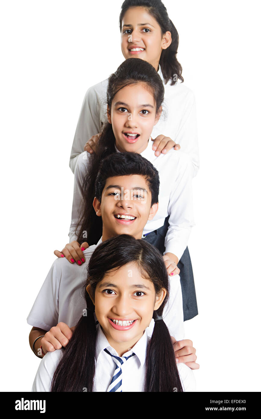 indian school friends students Queues Stock Photo