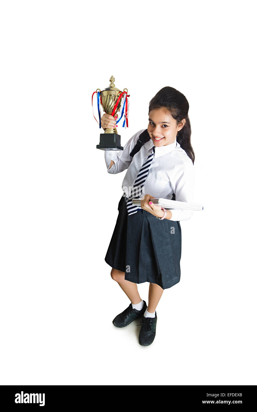 1 indian girl school student Victory Trophy Stock Photo