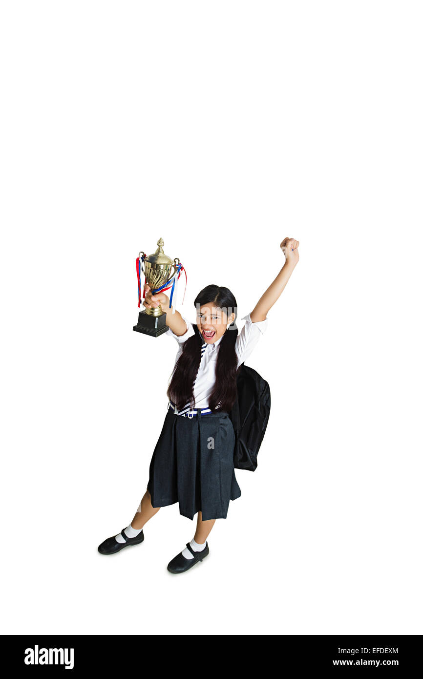 1 indian girl school student Victory Trophy Stock Photo