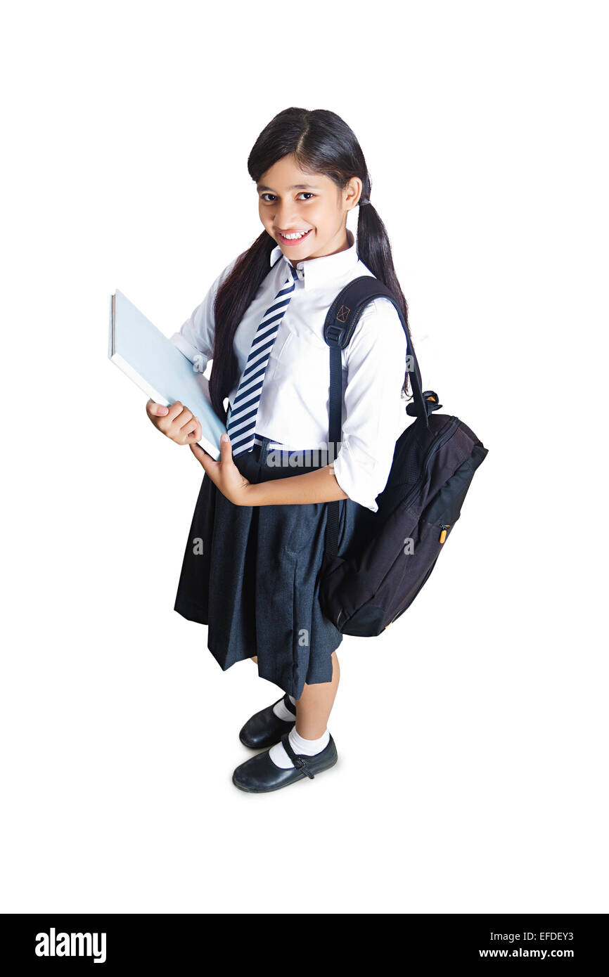 1 indian girl school student standing Stock Photo