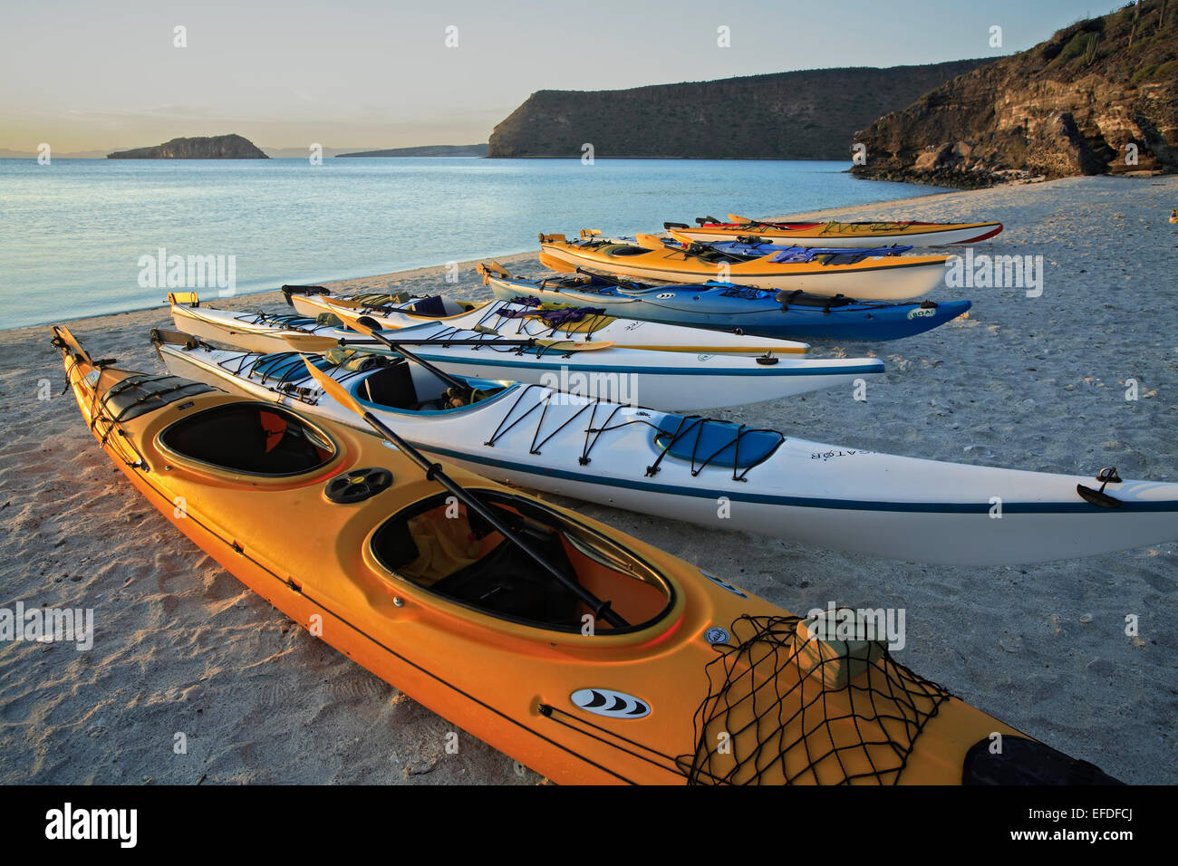 Kayaks on beach, Espiritu Santo Island, Sea of Cortez, near La Paz