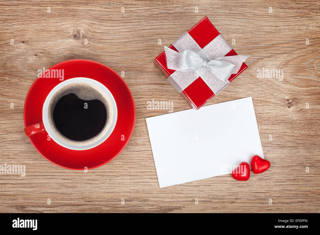 Blank Valentines Greeting Card Gift Box And Red Coffee Cup Blank Valentines Greeting Card Gift Box And Red Coffee Cup