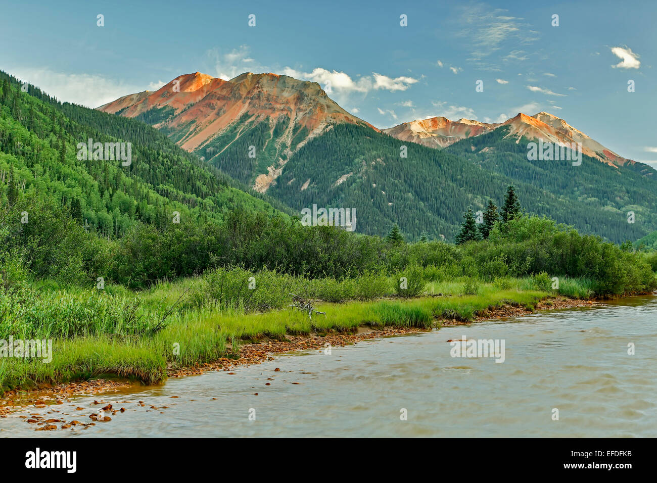 Red Mountains and Red Mountain Creek, near Ouray, Colorado USA Stock