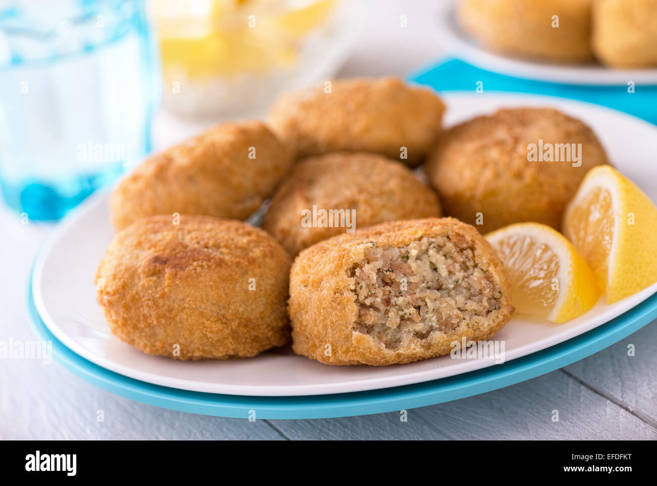 A plate of delicious fish cakes. Stock Photo