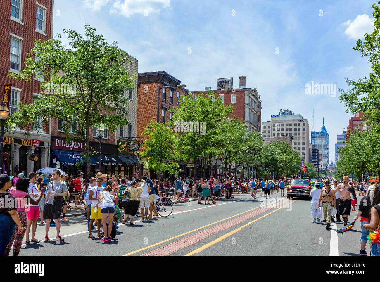 Market Street in downtown Philadelphia on 2014 Pride Day, Pennsylvania, USA Stock Photo