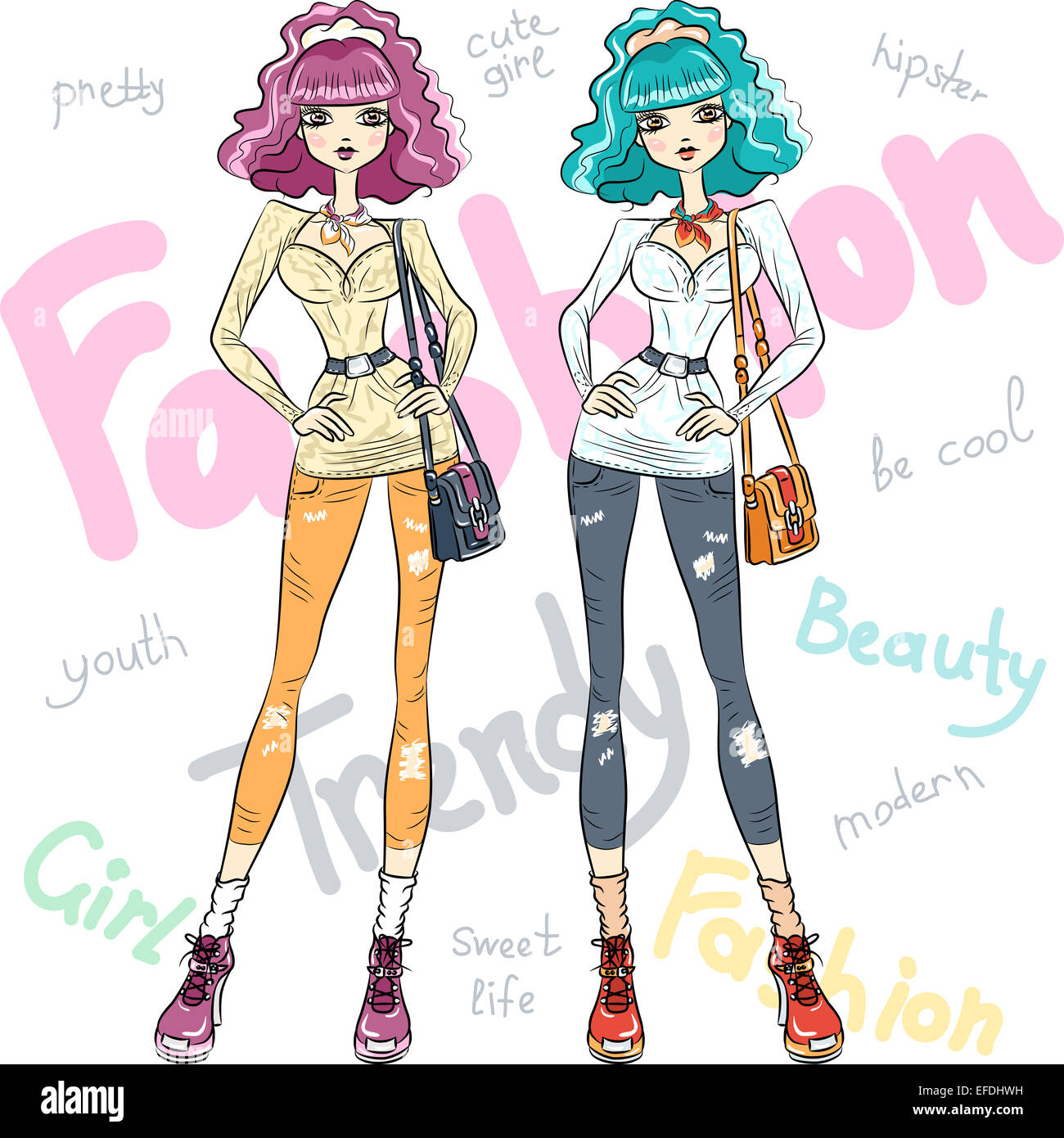 Vector beautiful fashion girls top models Stock Photo - Alamy