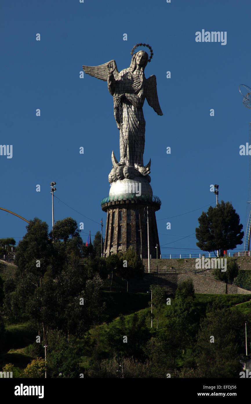 A statue of the Virgin Mary with wings in the historic center of Quito