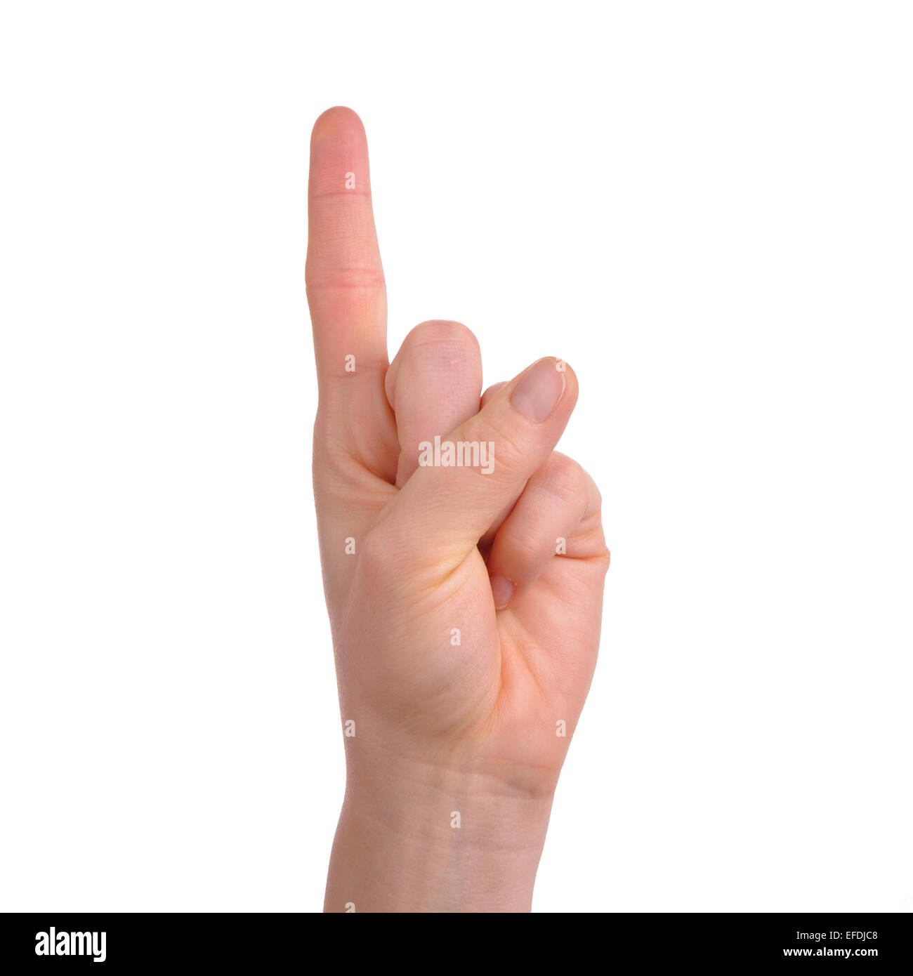 Woman arm with index finger up isolated over white background Stock Photo