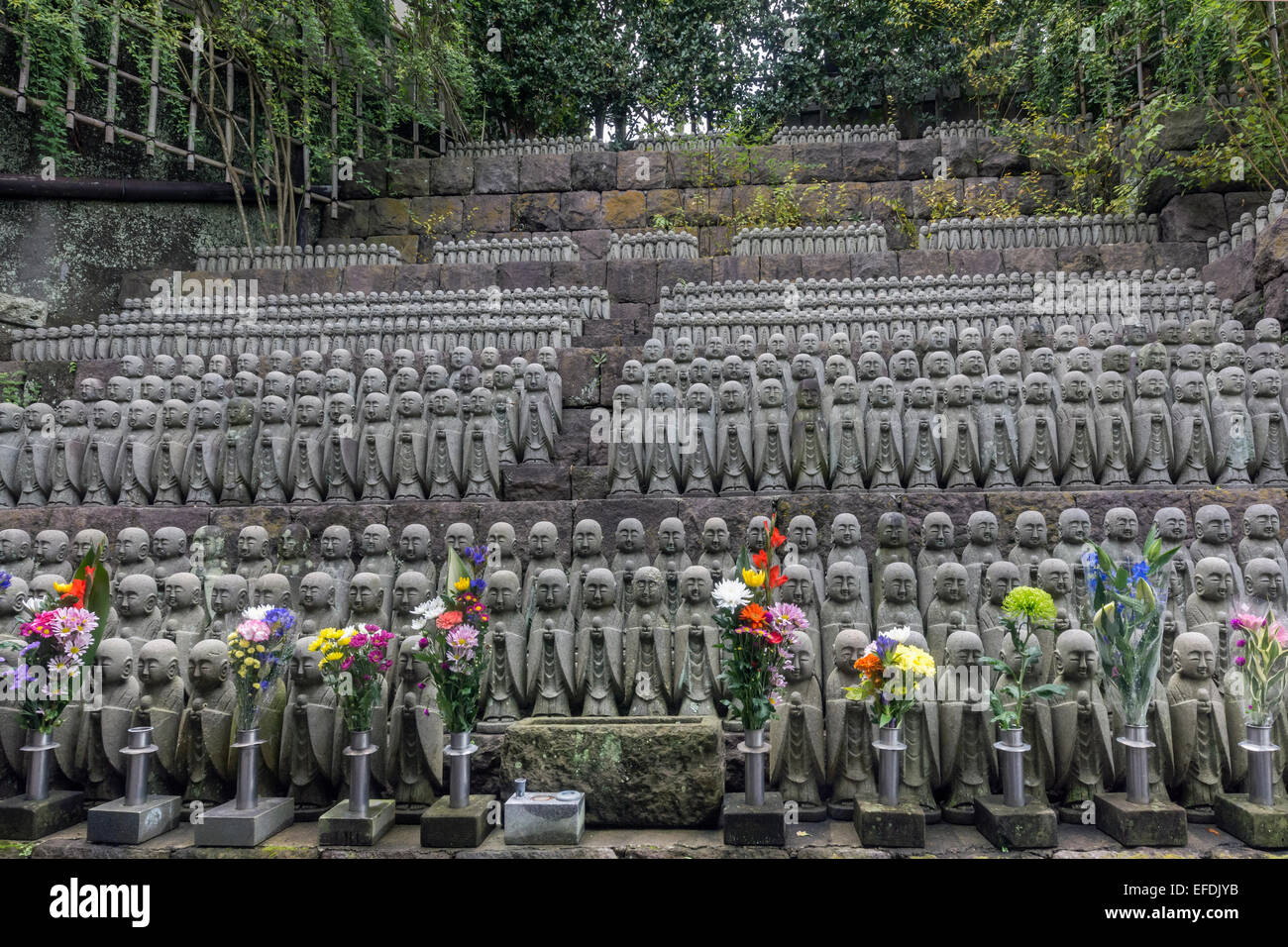 Hundreds of Jizo statues, Hasedera temple, Kamakura, Japan Stock Photo