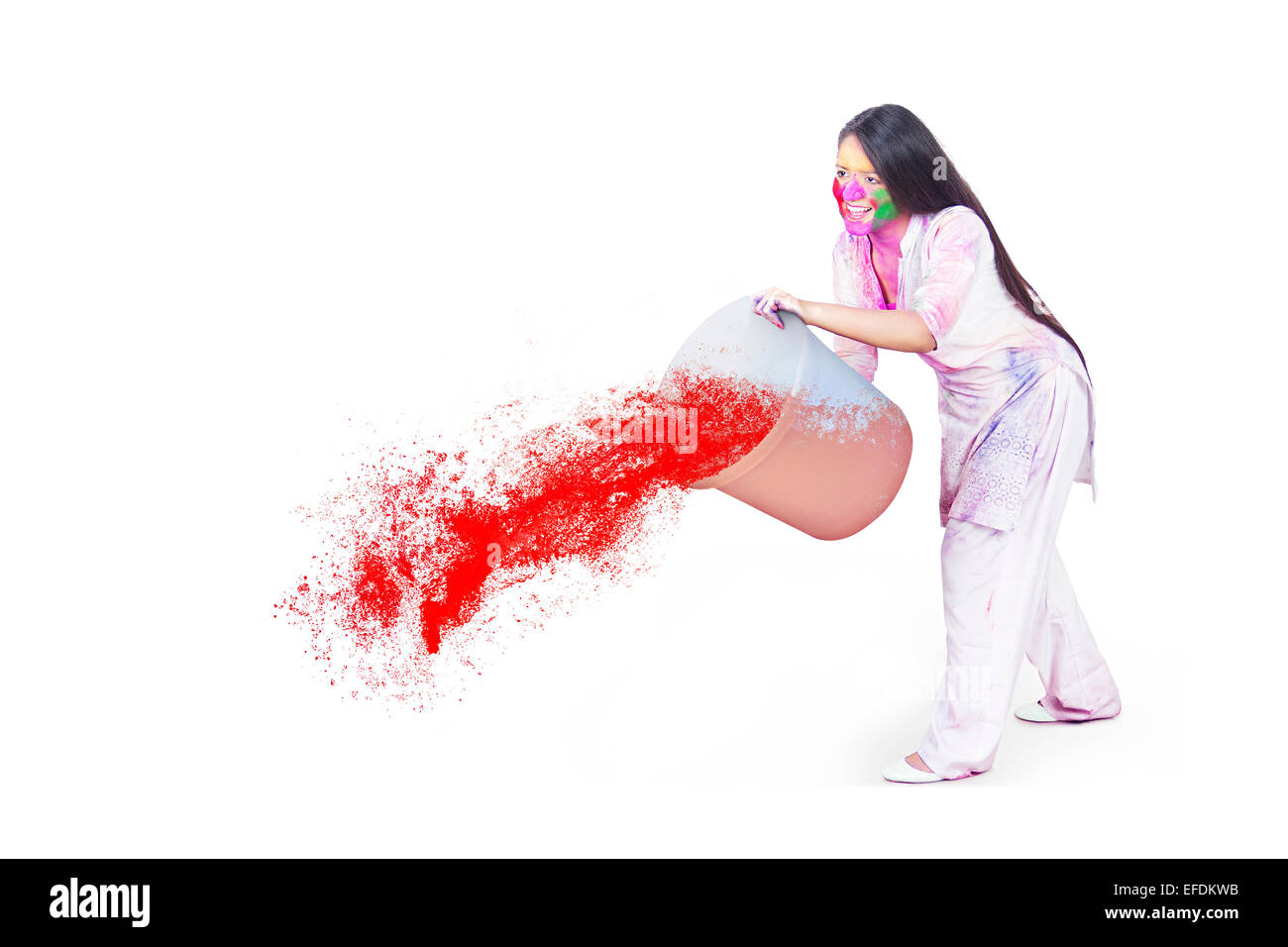 1 indian lady holi Festival Water Throwing Stock Photo
