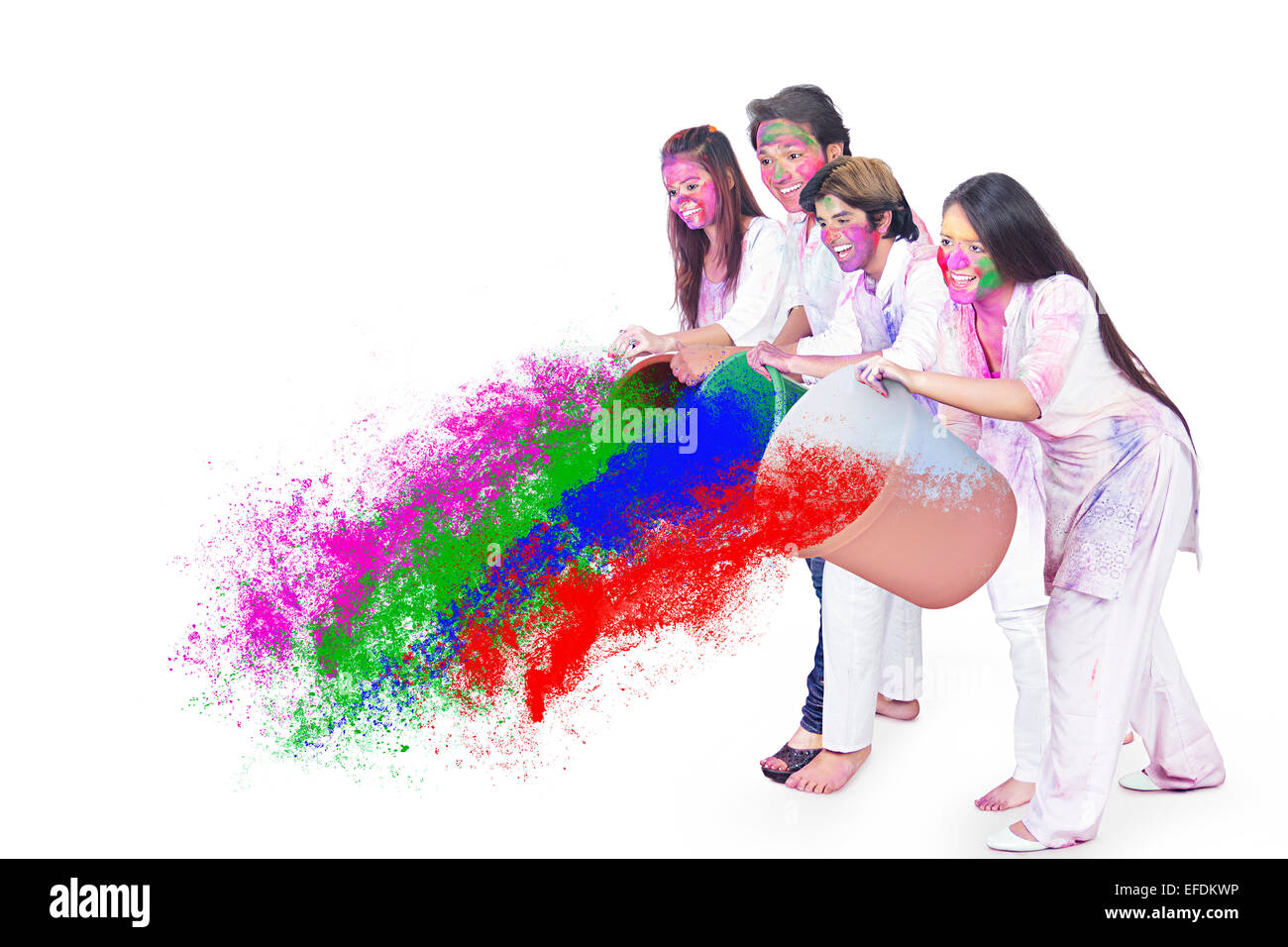 indian friends holi Festival Water Throwing Stock Photo