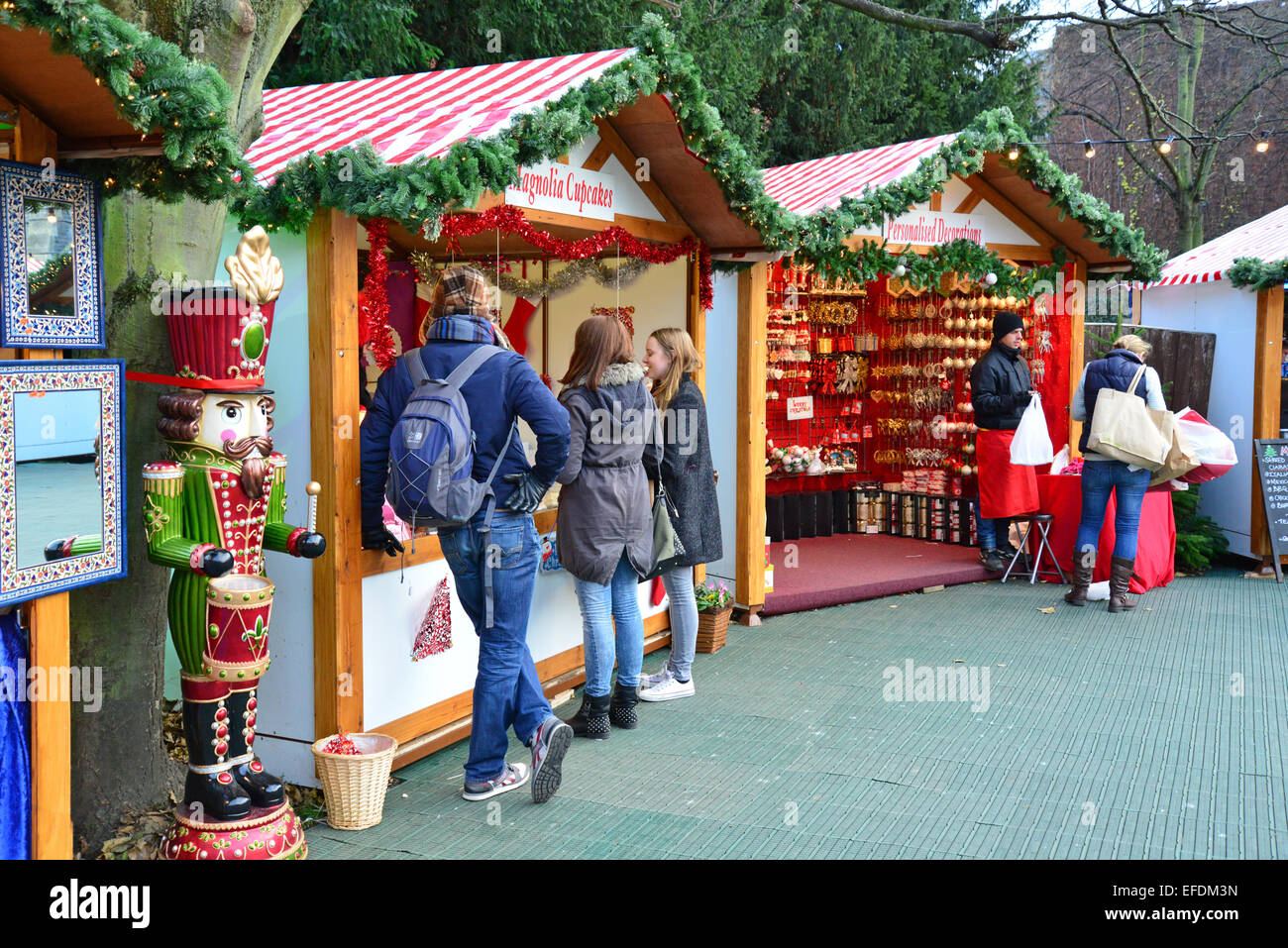 Traditional Christmas Market at dusk, Kingston upon Thames, Royal Borough of Kingston, Greater