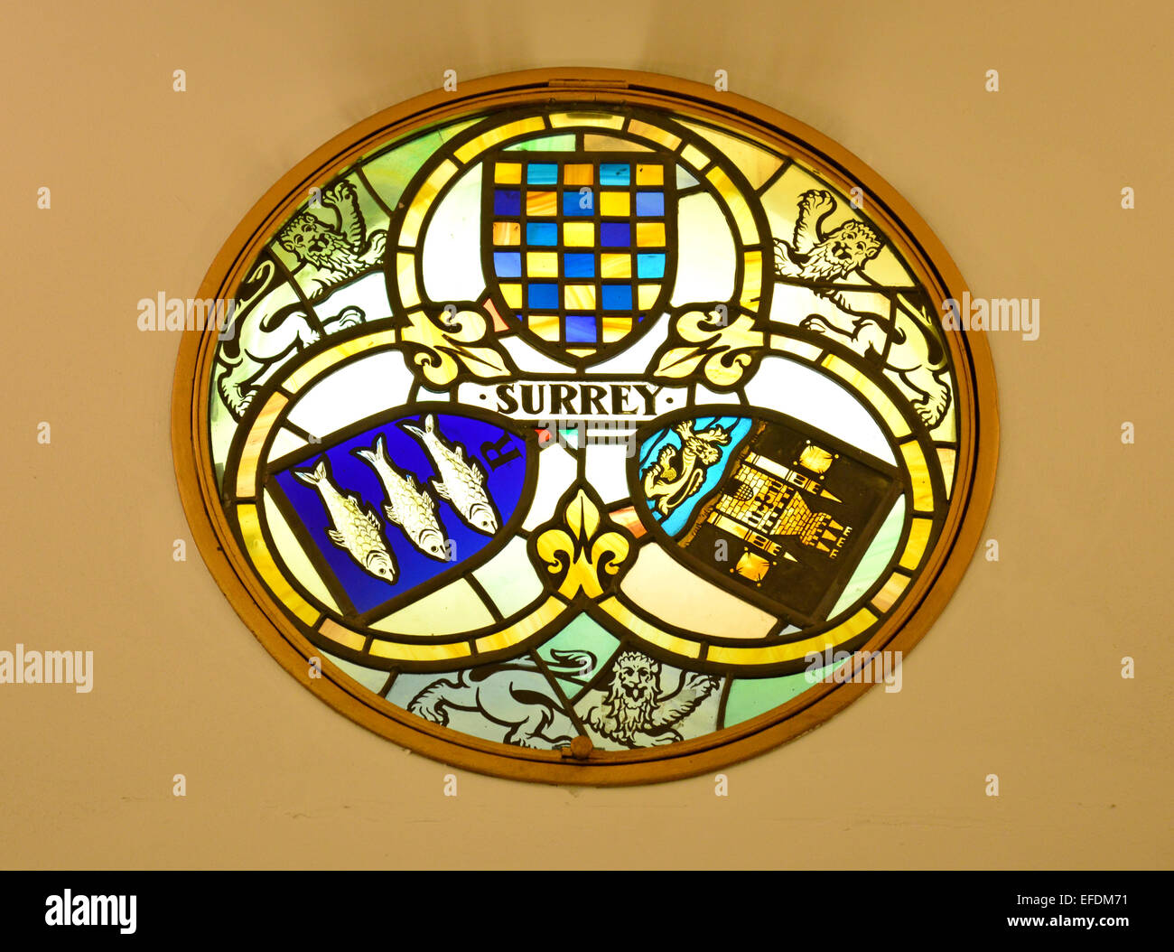Stainedglass town seal, Market House, Kingston upon Thames, Royal