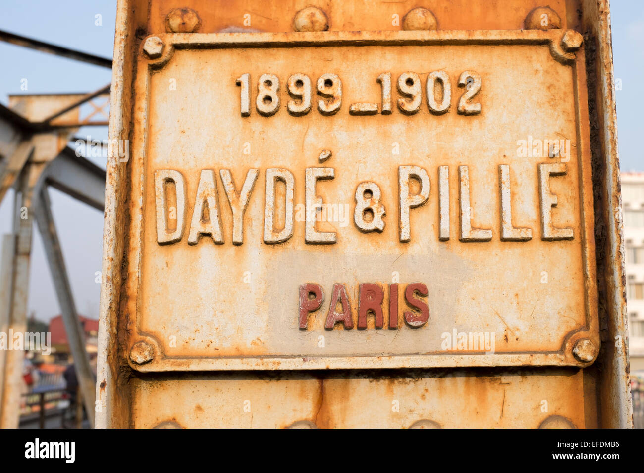 Dayde and Pille of Paris sign on Long Bien Railway Bridge Hanoi Vietnam Stock Photo