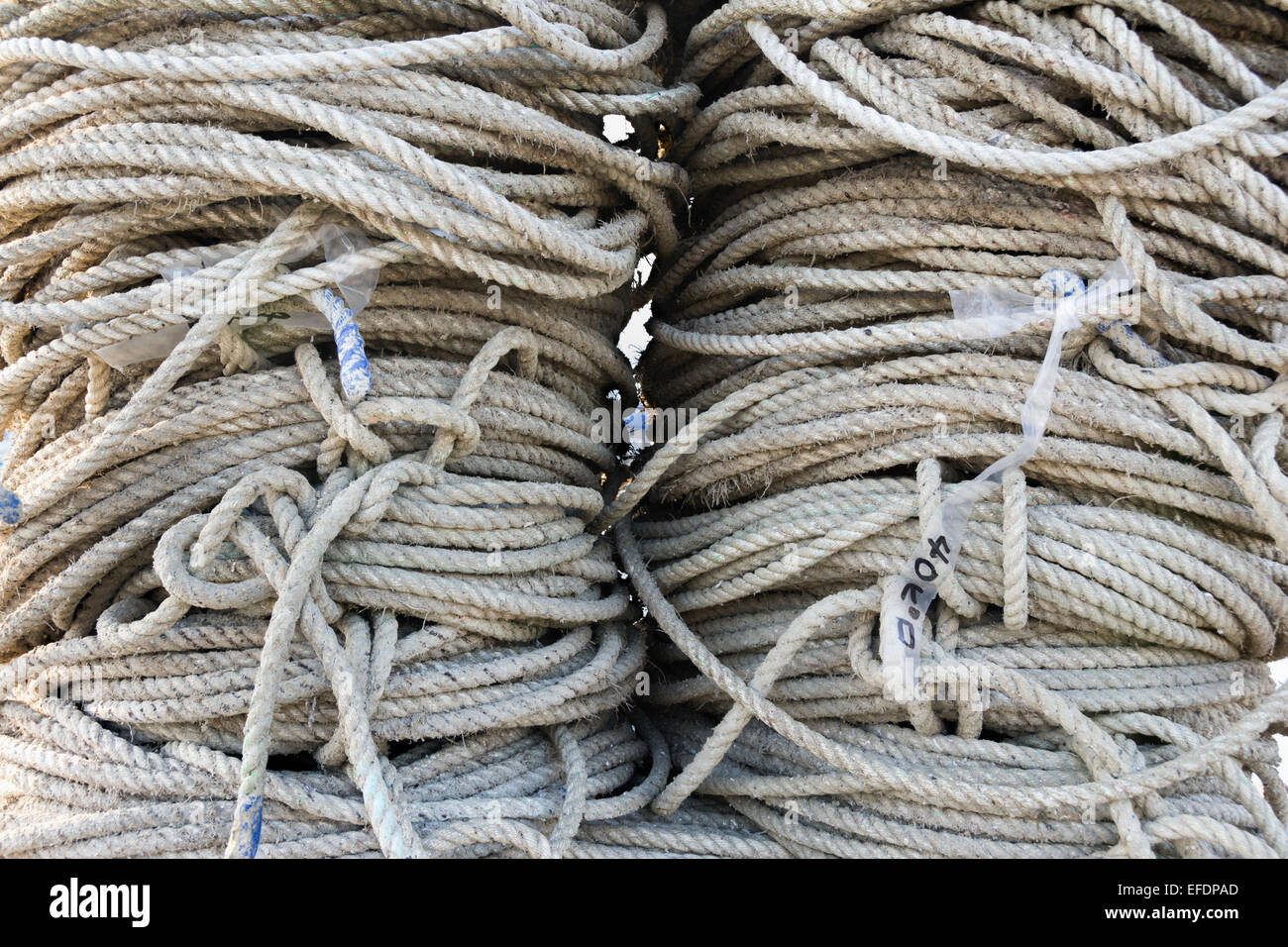 Rope coils, Naruto Harbor, Shikoku Island, Japan Stock Photo