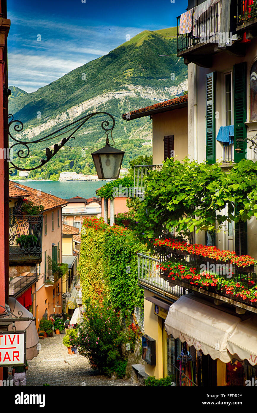 Street Scene in Bellagio, Lake Como, Lombardy, Italy Stock Photo