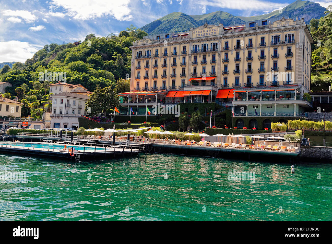 View of theGrand Hotel Tremezzo  from Lake Como, Lombardy, Italy Stock Photo