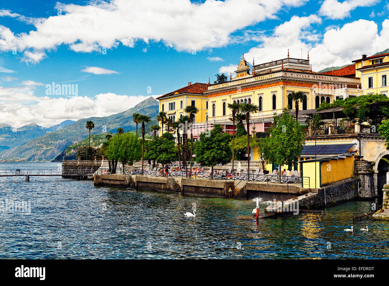Lakeshore View with a Hotel, Grand Hotel Villa Serbelloni, Bellagio, Lake Como, Italy Stock Photo