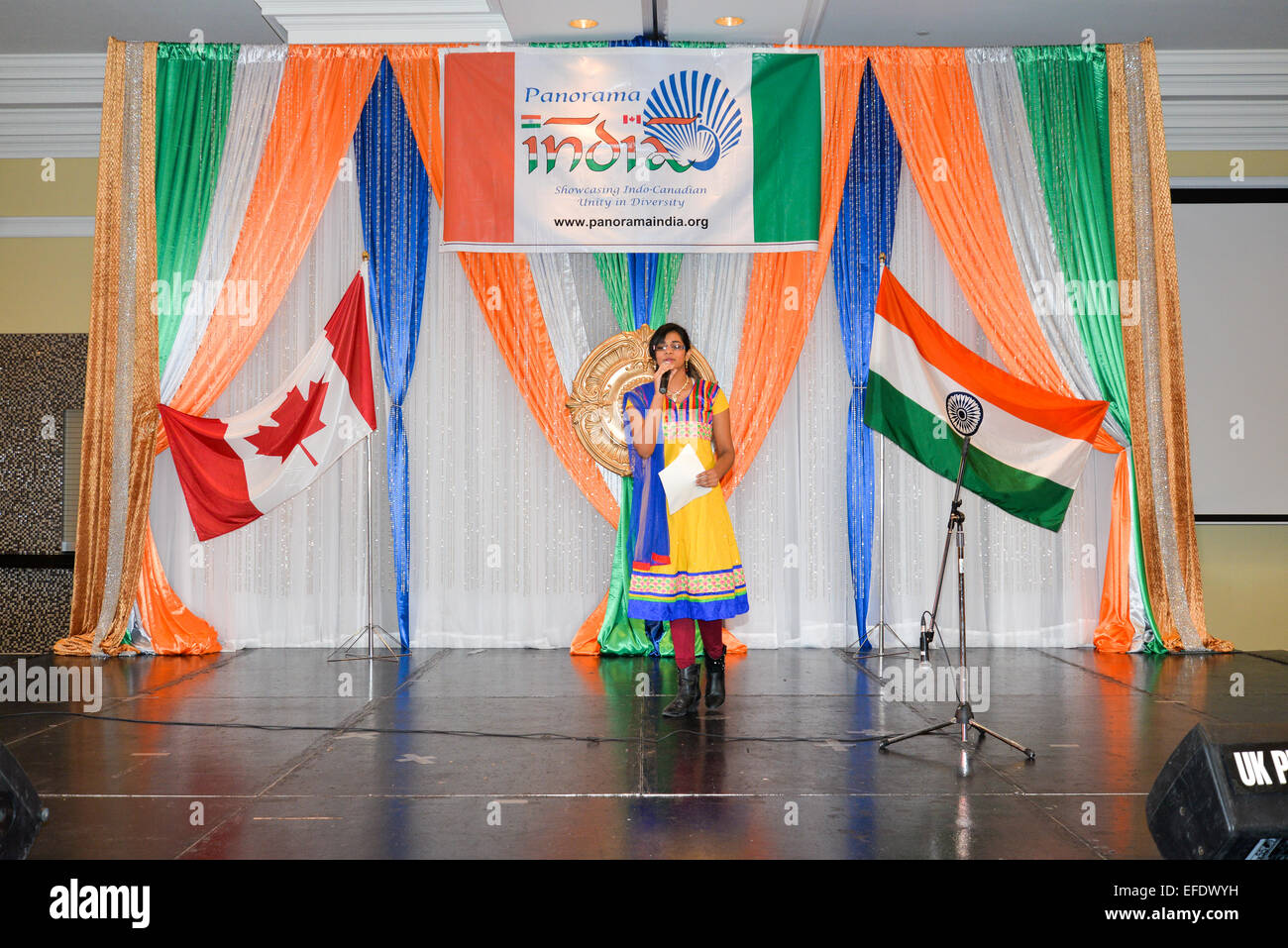 Toronto, Canada. 1st February, 2015. BRAMPTON— Republic Day of India celebrations brought hundreds out to the Pearson Convention Centre in Brampton. Republic Day marks the adoption of Indian’s constitution in 1950 and the final step to forming an independent republic after an end to British rule.Republic Day is actually recognized on Jan. 26. This year’s 66th occasion brought U.S. President Barack Obama to the annual parade in India during a state visit last month. Credit:  Nisarg Lakhmani/Alamy Live News Stock Photo