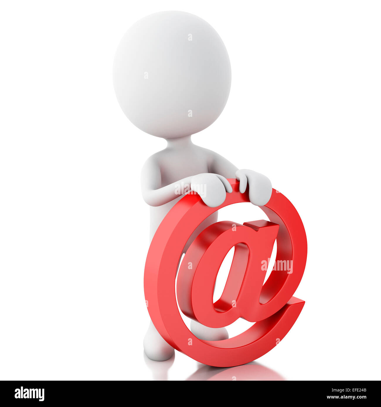 White Character Using Email 3d renderer image. White people with email symbol. Isolated white ...