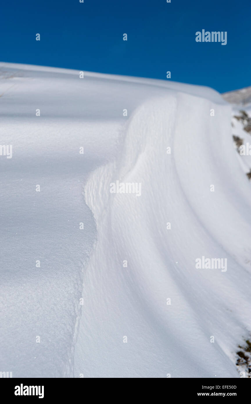 Snow drift patterns after a snowstorm in the Yorkshire, Dales, UK. Stock Photo