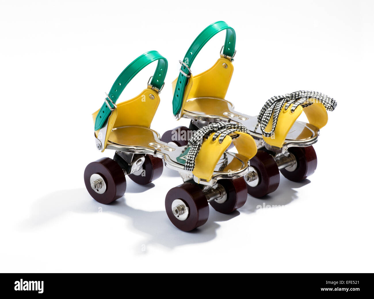 Pair of colorful yellow and blue roller skates Stock Photo Alamy