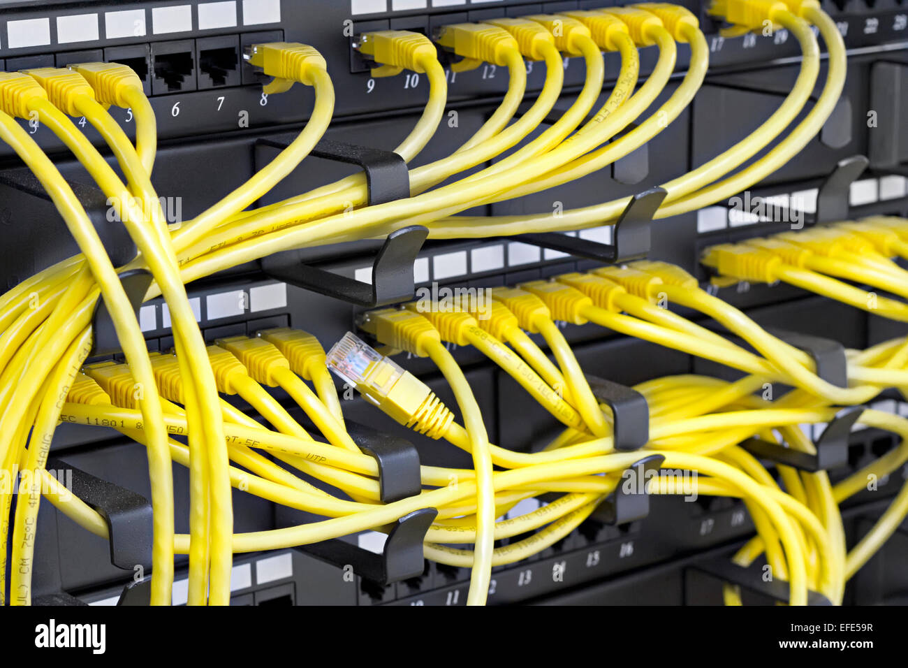 Patch Panel server rack with yellow cords Stock Photo Alamy