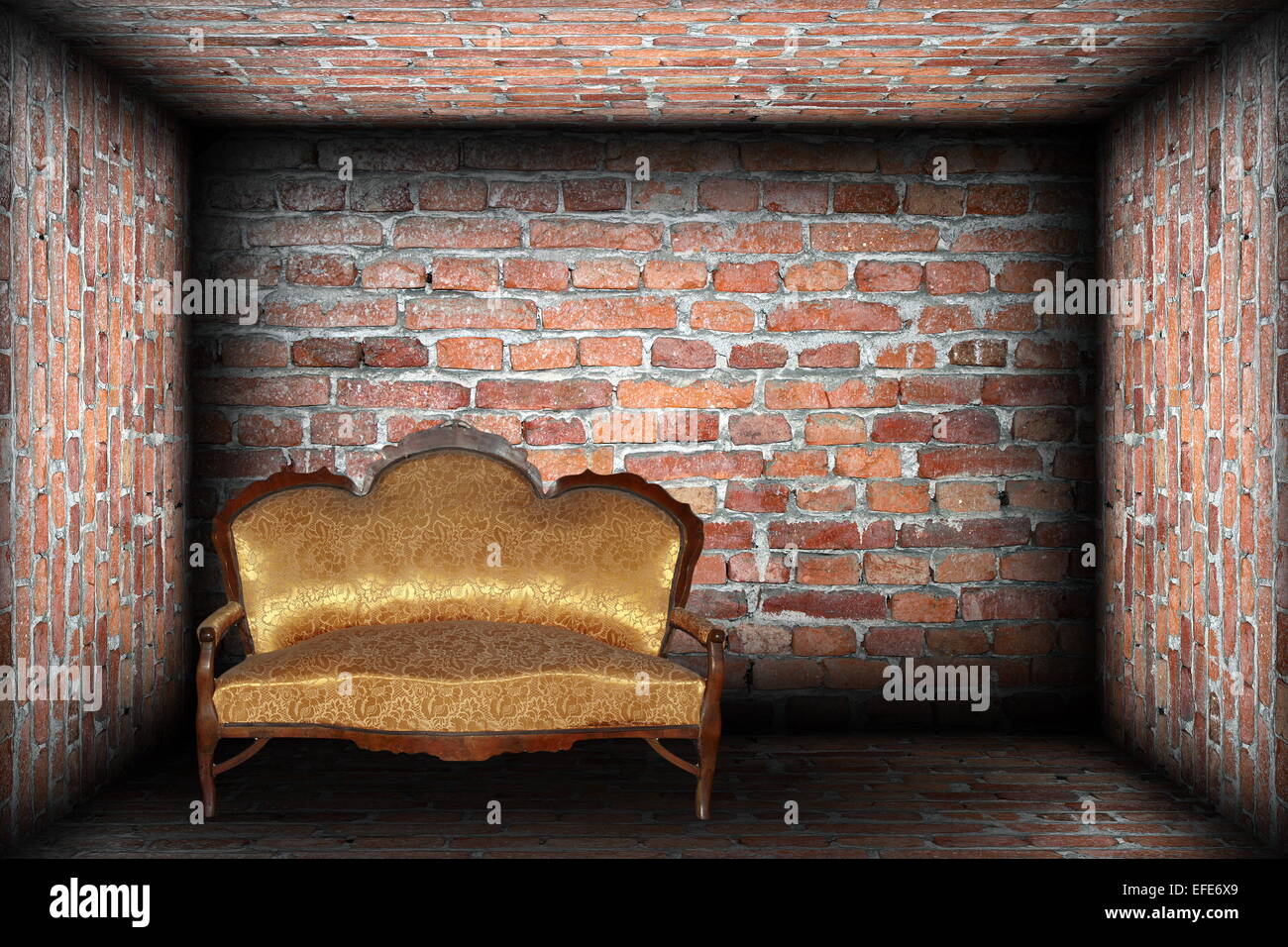 abstract empty backdrop with sofa in brick finished room Stock Photo
