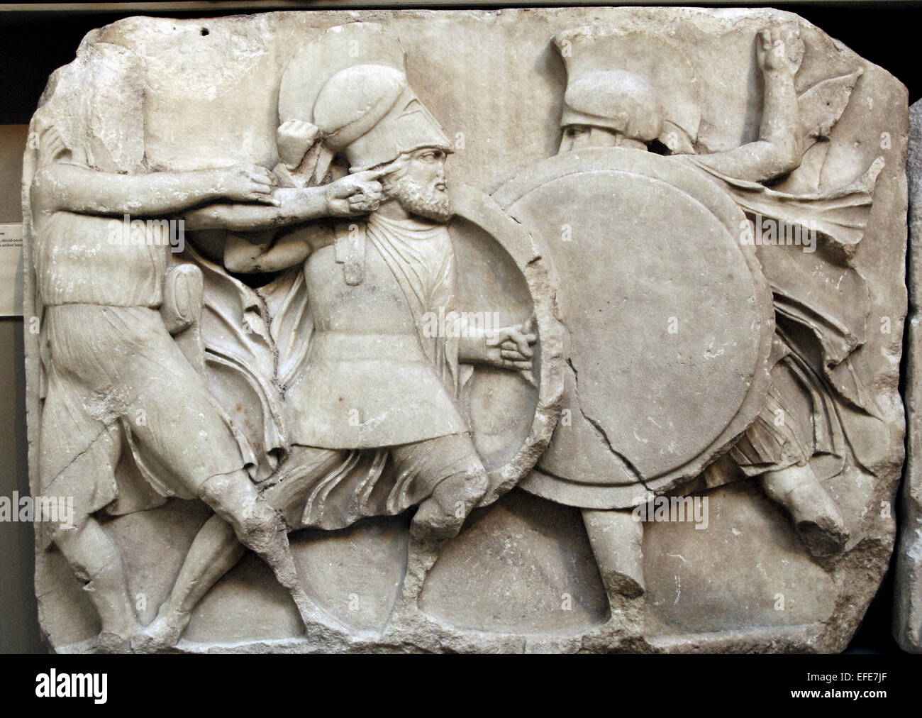 Nereid Monument. Sculptured tomb from Xanthos. Classical period Lycia. Turkey. Warriors (hoplits, archers) Greater podium frieze. 390-380 BC. British Museum. London. England. United Kingdom. Stock Photo