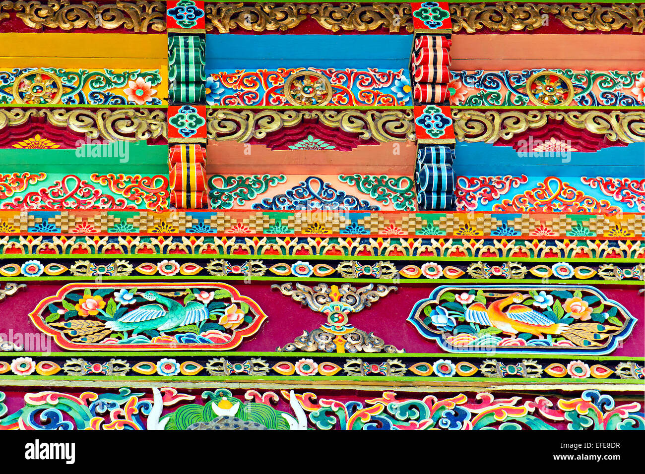 Tibetan architectural decorative ornament in the background Stock Photo