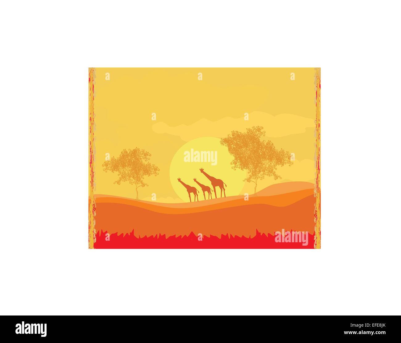 grunge background with giraffe silhouette on sunset African fauna and ...