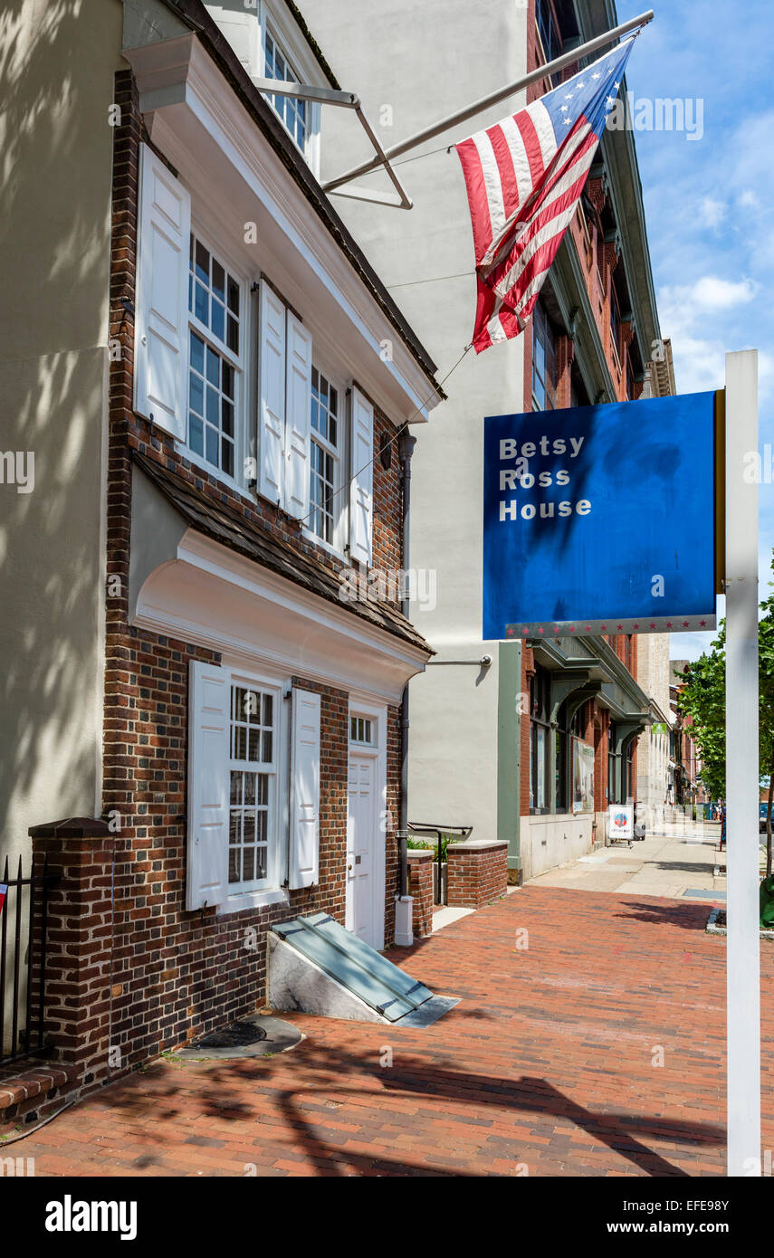 Betsy Ross House on Arch St where the seamstress Betsy Ross is said to have made the first American Flag, Philadelphia, PA, USA Stock Photo