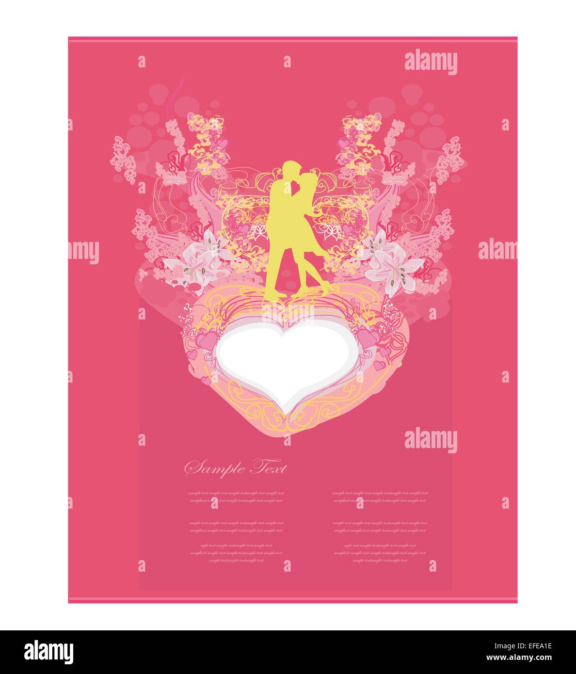 Floral greeting card with silhouette of romantic couple Stock Vector ...