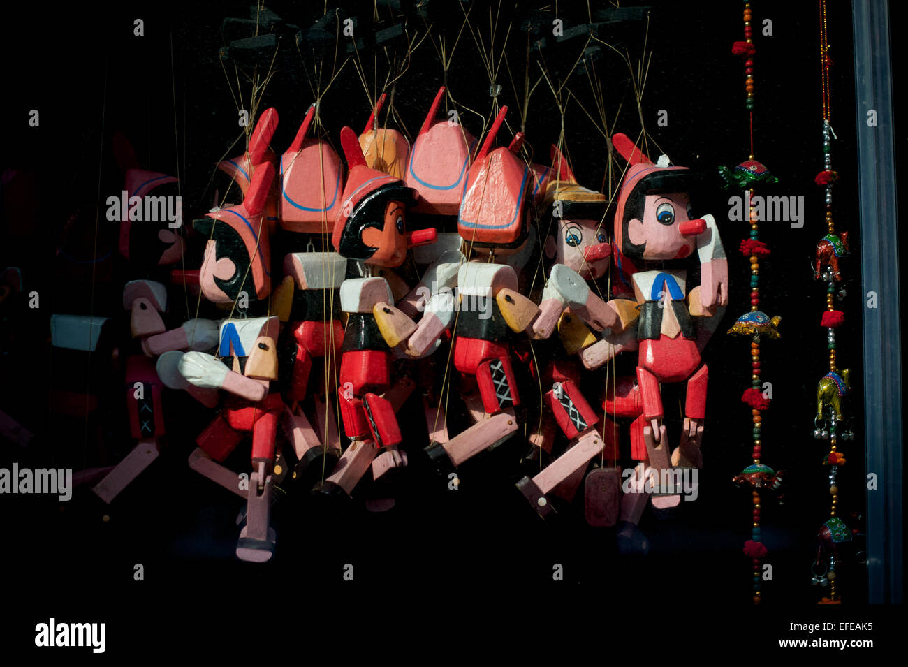 Wooden puppets for sale are pictured as part of a photo essay on winter breaks in Istanbul, Turkey. Stock Photo