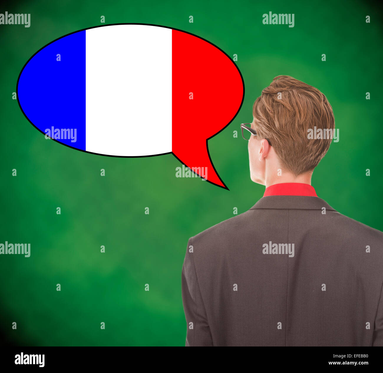 Young business man speaking french on school board background Stock Photo